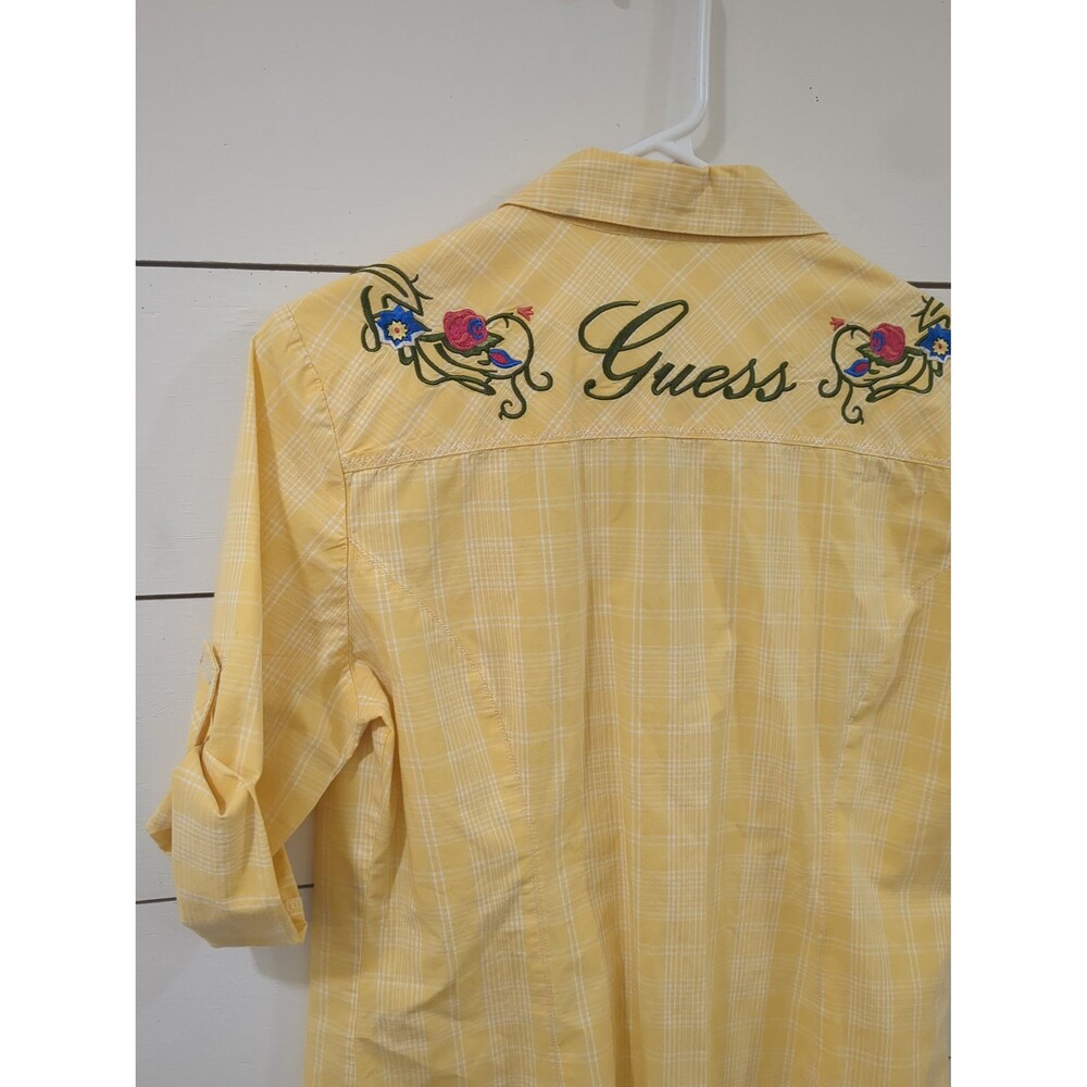 Embroidered guess yellow top 100% cotton button down top Western summer festival